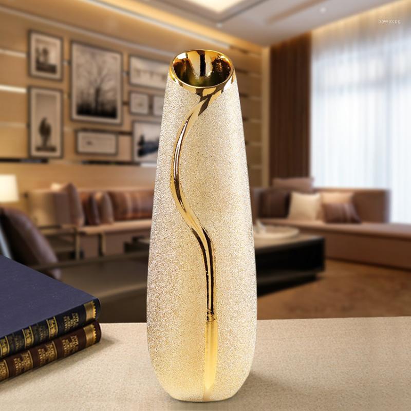 

Nordic golden Ceramic vase Tabletop Vases crafts decorative ornaments gifts yellow vases for Home wedding decoration J1
