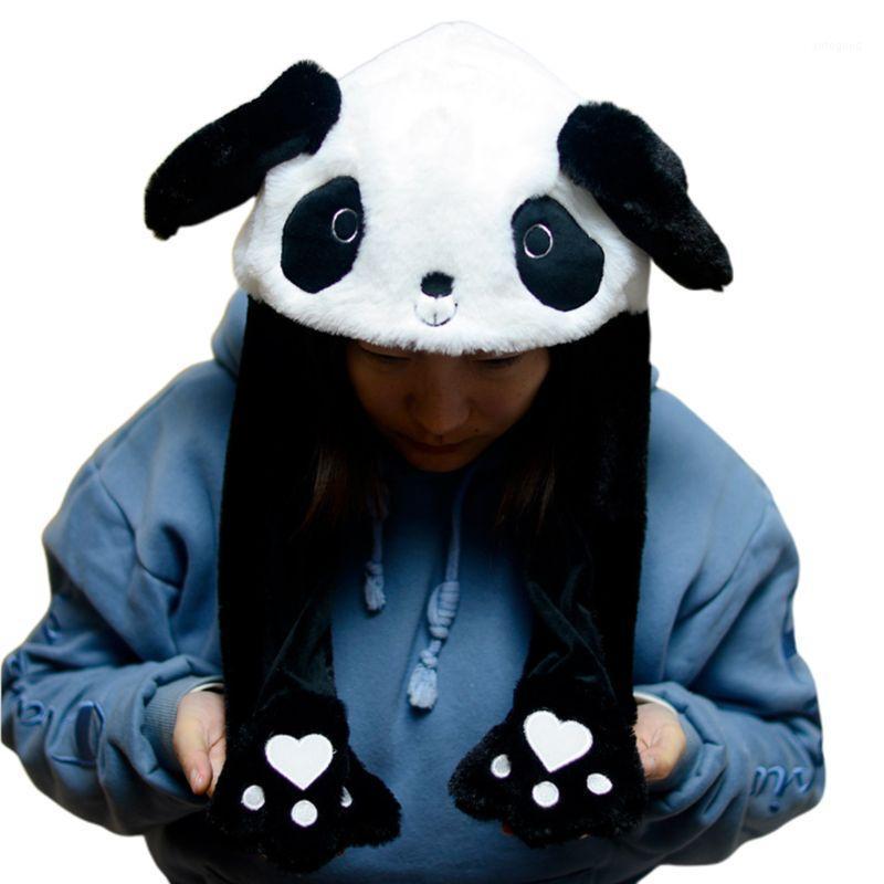 

Beanie/Skull Caps Children Adult Short Plush Cute 3D Cartoon Panda Animal Hat With Moving Ears Double Airbag Paws Warm Earflap Cap Toy Party