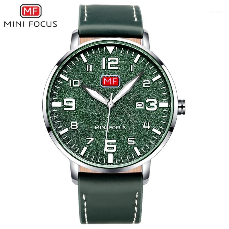 

Wristwatches MINI FOCUS Army Sport Ultra Thin Quartz Watches Men Leather Strap Waterproof Wristwatch Man Clock Relogios 0158G Green1, Mf0158g-black