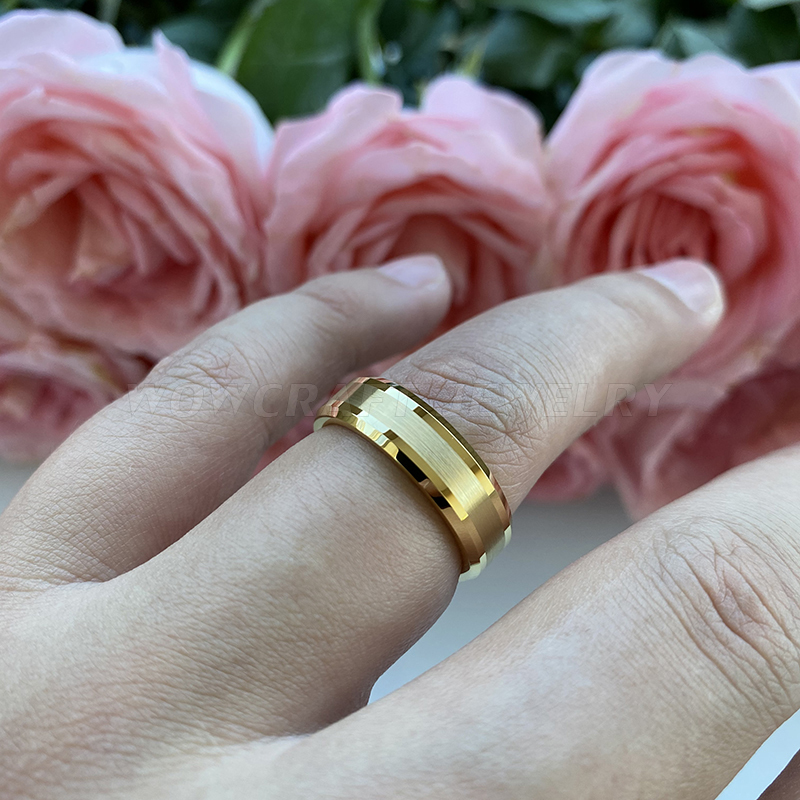 

6mm 8mm Mens Womens Gold Tungsten Carbide Wedding Band Rings Beveled Edges Polished Matted Finish Comfort Fit Personal Customize3046863