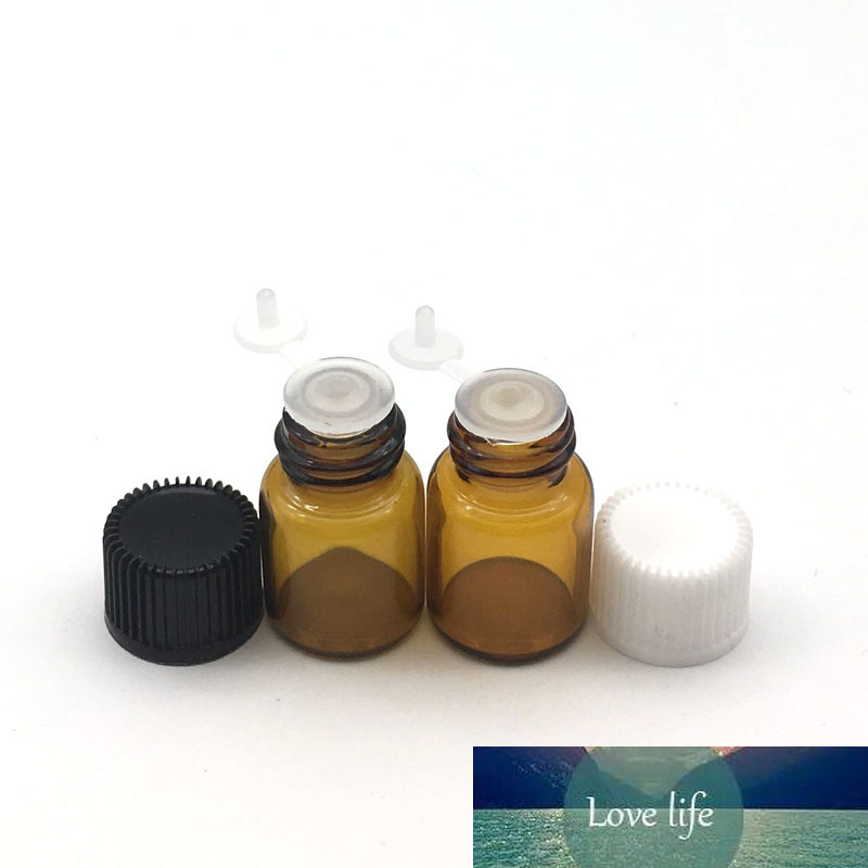 100pcs 2cc Essential Oil Glass Bottle with Orifice Reducer Siamese Plug Perfume Sample Bottles 2ml Amber Vials