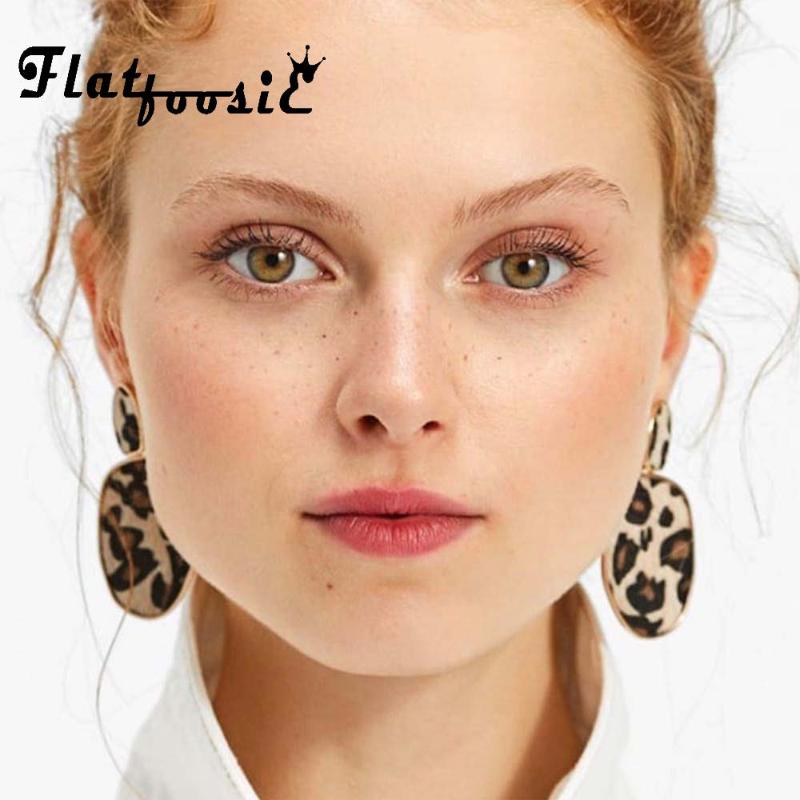 

Flatfoosie Geometric Round Square Drop Earrings Fashion Party Women Leopard Print Long Dangle Earrings Bamboo Maxi Jewelry