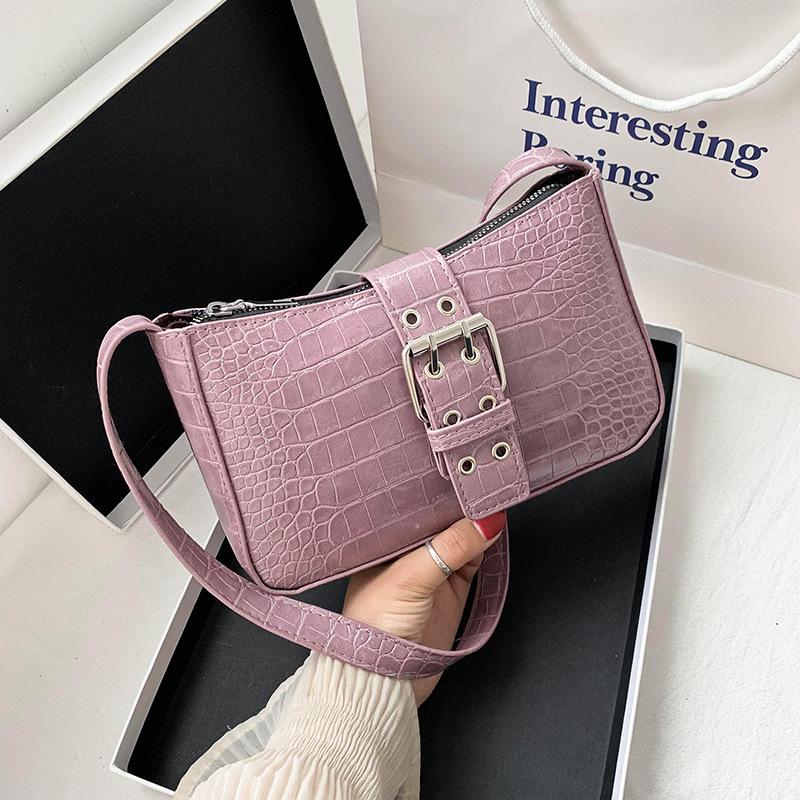 

Alligator Pattern Baguette Bag Women Vintage PU Leather Shoulder Bag Lock Design Armpit Trendy Lady Handbag Girls Purse sac, Green