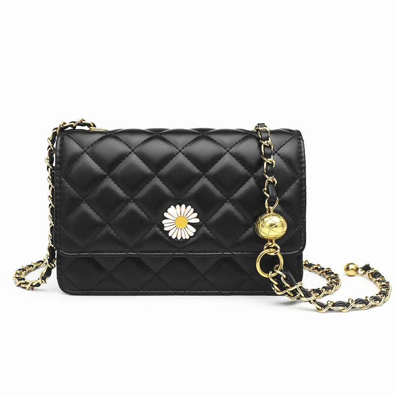 

2021 new small daisy messenger bag women's fashion high quality one shoulder chain bag ladies wallet shoulder, Black
