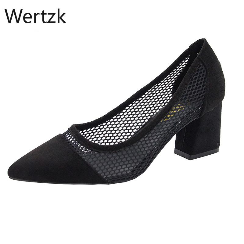 

Summer Women High Heel Shoes Mesh Breathable Pumps Zip Pointed Toe Thick Heels Fashion Female Dress Shoes Elegant Footwear, Black