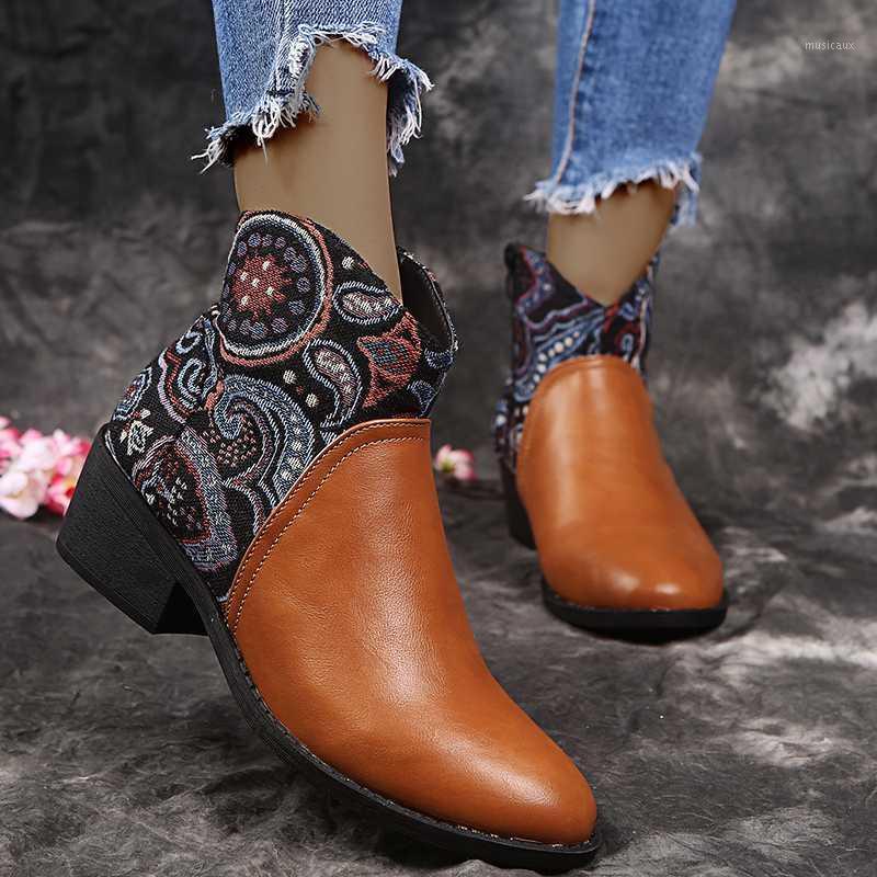 

PUIMETIUA Autumn Winter Women Shoes Retro Print Zipper Platform Ankle Boots Female Med Heels Casual Botas Mujer Zapatos De Mujer1, Yellow a