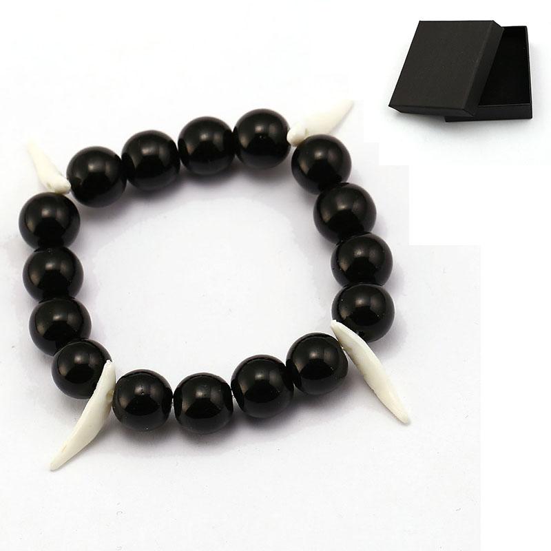 

INUYASHA Charm Bracelet Wolf Tooth Black Bead Bracelet Men Bracelets & Bangles Cosplay Jewelry Women pulseira masculina