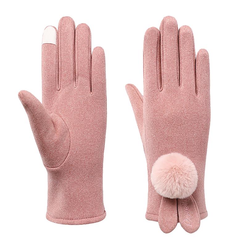 

Five Fingers Gloves Women's Wool Plus Velvet Touch Screen Korean Sweet And Fresh Thin Section Warmth Full Finger Cycling Ski Outdoor