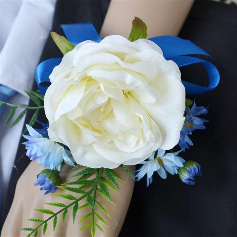 

2 pieces/lot Artificial Rose Flower Bride wrist Corsages Groom corsage women Wedding Flowers Bouquet Party Decoration, Beige