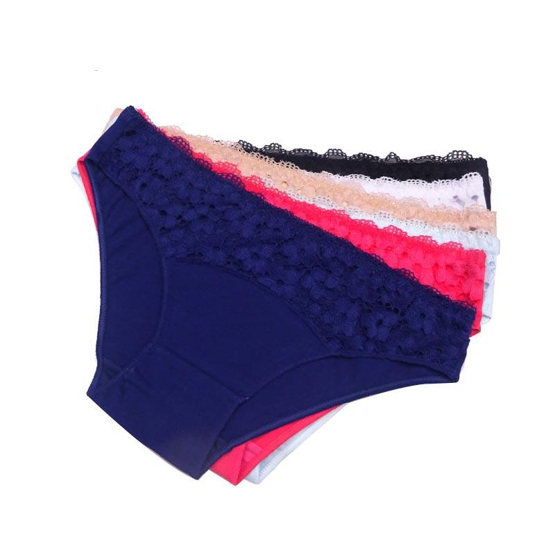 

5 pcs/lot Cotton Sexy Lace 6 Color Briefs Panties  XL 827, Multi
