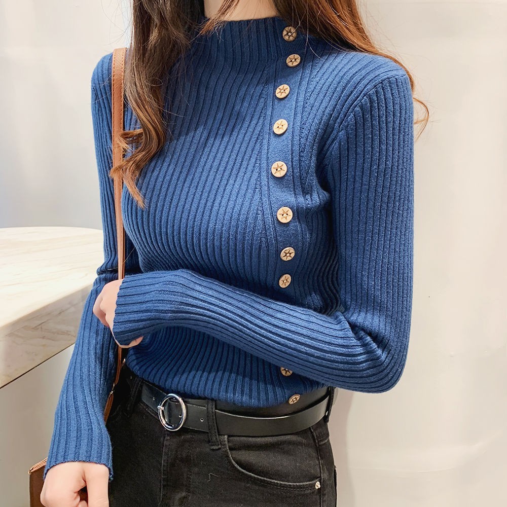 

Women's Pullover New Solid Plus Warm Button Half Turtleneck Knit Sweater Jumper Casual Female Top Clothing Winter 2021 Tqrp, Apricot