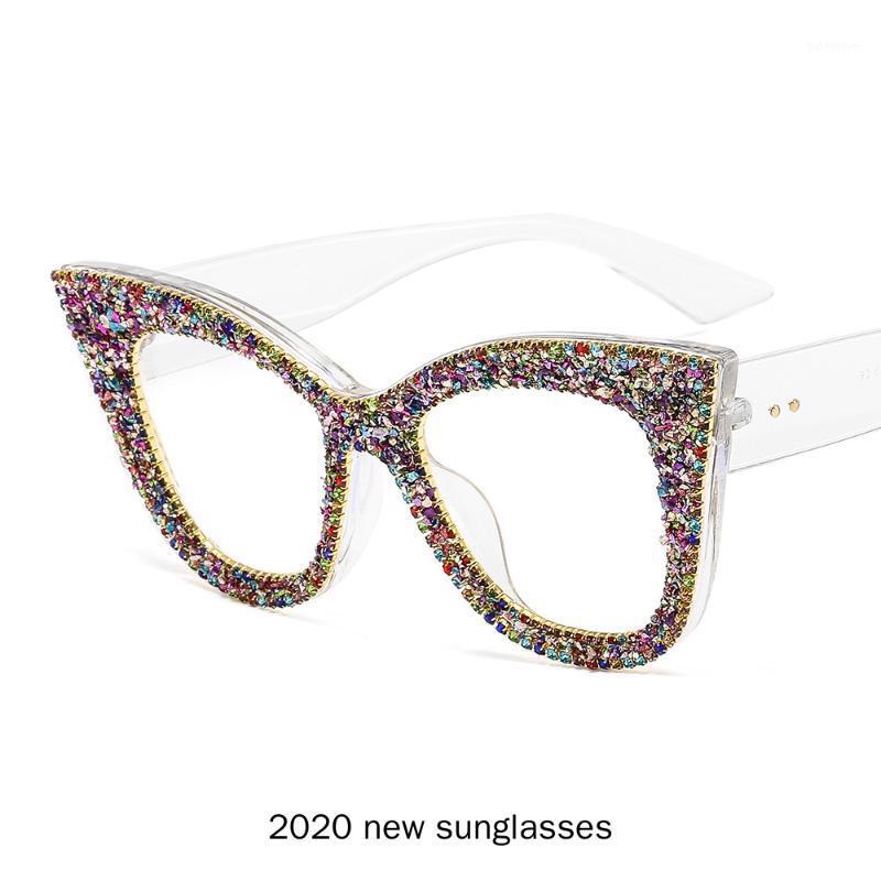 

Luxury Diamond Metal Shades Glasses Female Unique Brand Design Cat Sun Glasses Clear Lens Fashion Style Sunglasses NX1