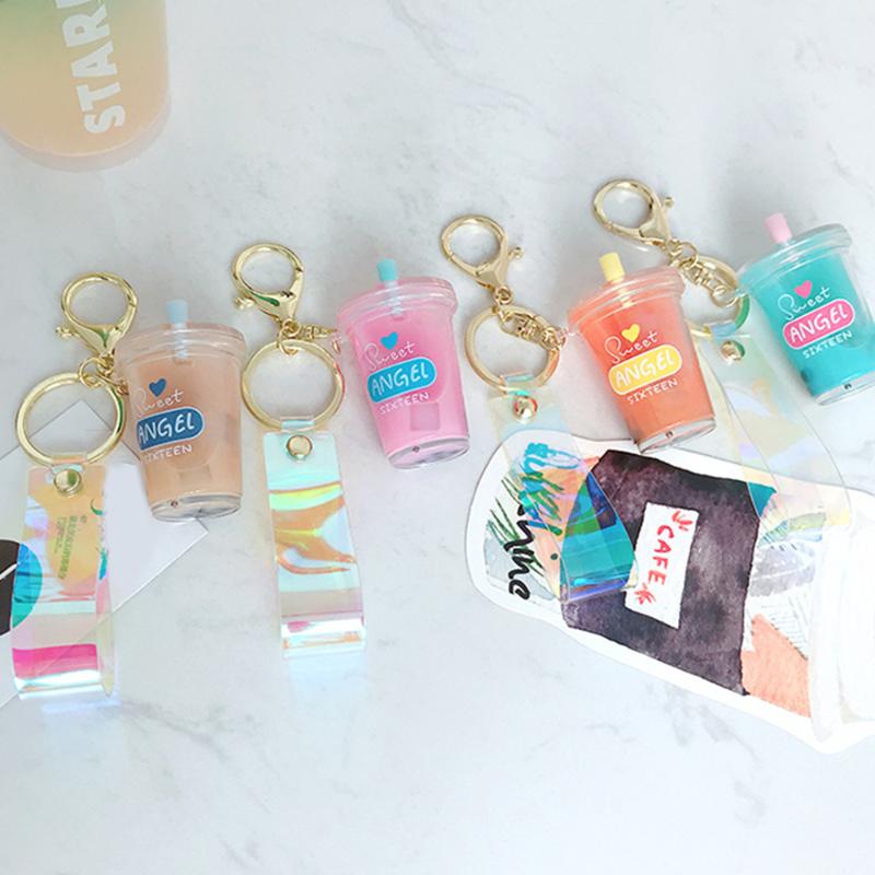 

Mini Drink Keychain Coconut Milk Beverage Bubble Acrylic Moving Liquid oil Drop Key Chain Birthday Gift
