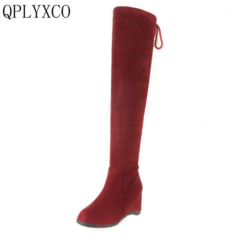 

QPLYXCO 2020 New Fashion Big Size 34-43 Autumn Winter Boots shoes Ladys over the knee Super high Boots Height Increasing 5201, Black