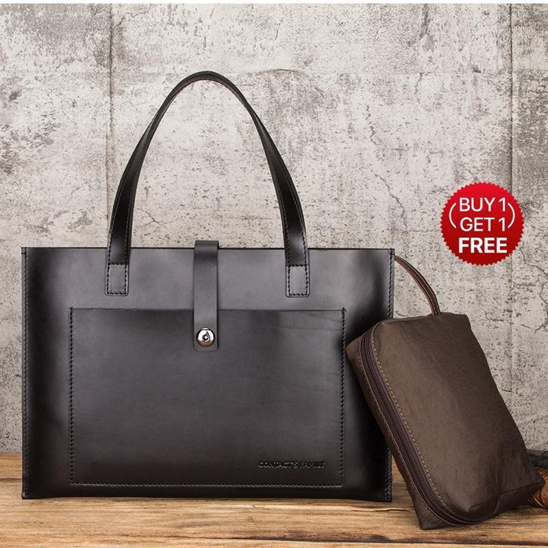 

Fashion Retro Laptop Bag Genuine Leather Briefcase Laptop Sleeve Case Notebook Handbag for Macbook Air Pro 13.3" 15" 16"1, Black