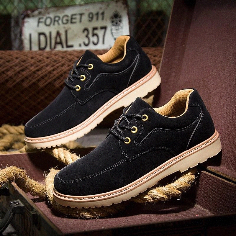 

England Brand Men Casual Shoes Business Shoes Flock Sneakers Men Flats Fashion Oxfords Low Cut Lace-up Non-slip Work #V41G