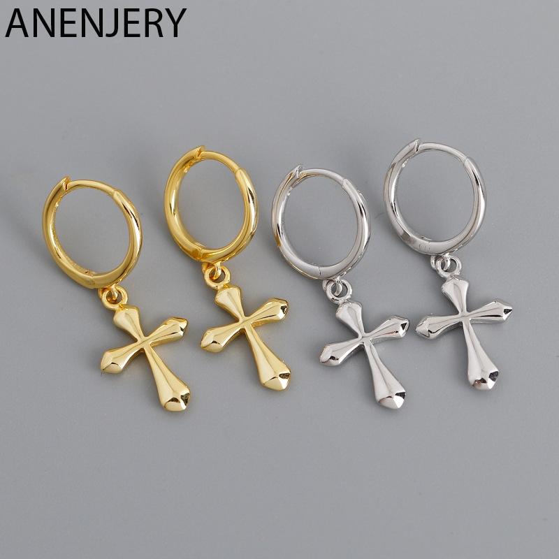 

Hoop & Huggie ANENJERY 925 Sterling Silver Cross Punk Hip-Hop Geometric Pendant Earrings For Women Gold Party Jewelry