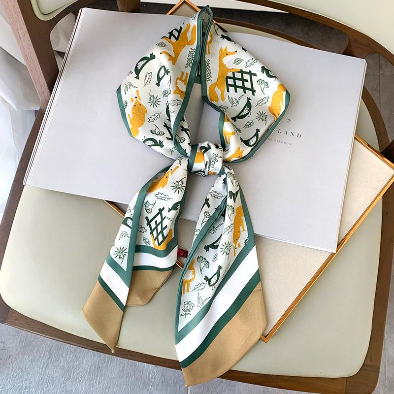 

KOI LEAPING New fashion female pattern scarf female literary geometric silk scarf narrow streamers four seasons tied bag