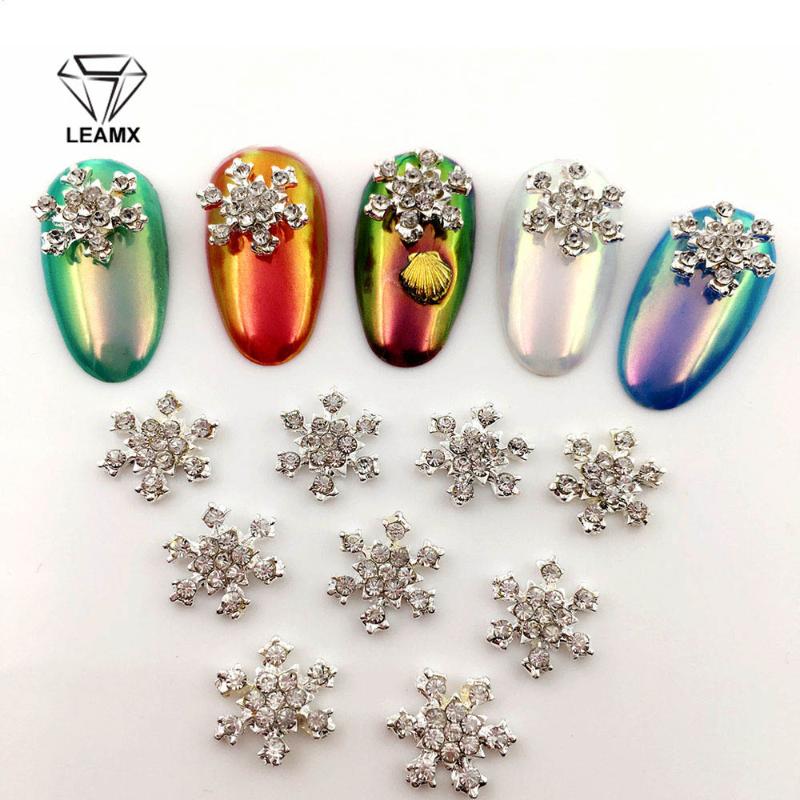 

LEAMX Snowflake New Year Decoration 3D Christmas Nail Art Decorations Accessoire 10/Psc Rhinestones For Nails Design 2021