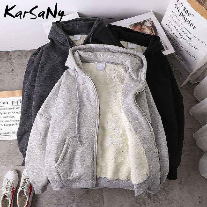 

Winter Zip Up Hoodie Sweatshirts For Women Warm Vintage Sweatshirt Oversized Hoodies For Women Winter Zipper 2020 Thick Clothes, Black