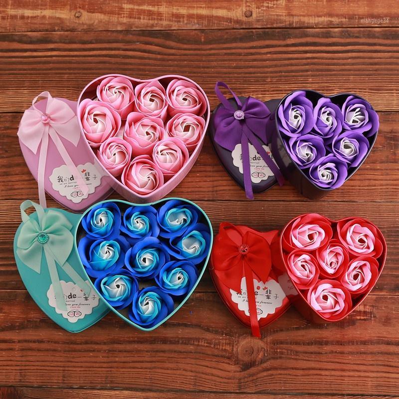 

1 Set Soap Flower Gift Box Artificial Heart-shaped Box Valentine's Day Gifts For Girls Home Decoration Wedding1, Blue