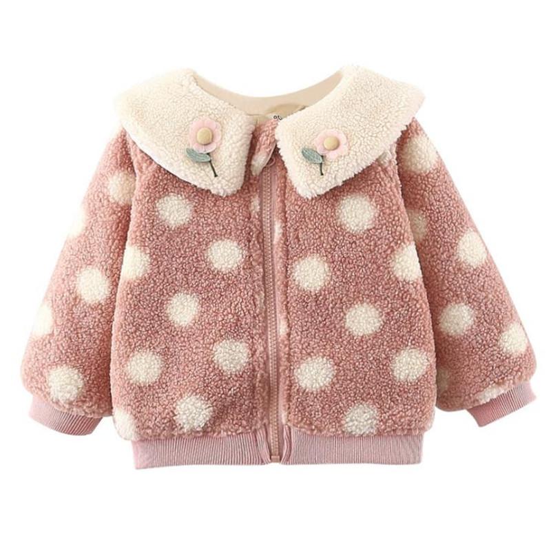 

DFXD Toddler Coats 2020 Winter Baby Turn Down Collar Dot Lamb Woolen Outwear Fashion Plus Velvet Thick Zipper Jacket Warm 6M-3T, Pink