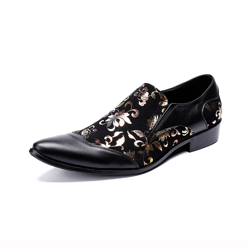 

Italian Style Carved Pointed Leather Shoes Pointed Men's Dress Shoes Business Style Brock Retro Wedding, Black
