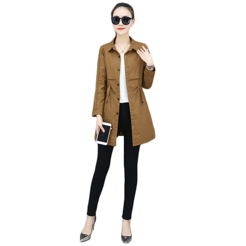 

2021 New Trench coat caramel -3XL plus size 202 spring new Korean fall single-breasted long thin female jacket, Coffee
