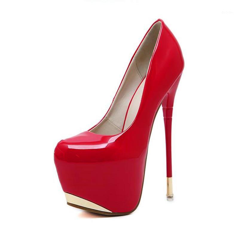 

2021 New European and American16cm High-heeled Patent Leather Women's Single Shoes Shallow Mouth Fine With Fashion Female Shoes1, White