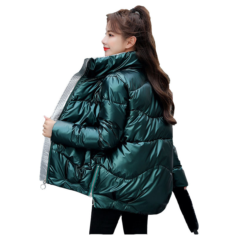 

2021 New Bright down quilted woman' short winter new service of warm wheat collar cotton parker coat, Silver.
