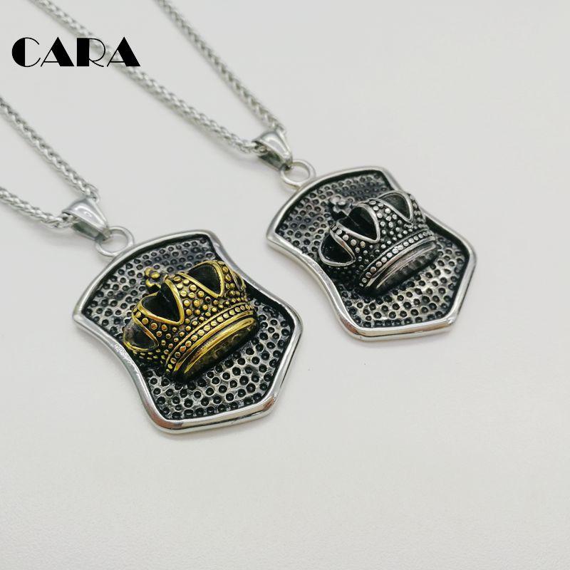 

2021 New Vintage Well polished 316L stainless steel necklace men tridimensional Crown shield pendant necklace jewelry CAGF0292