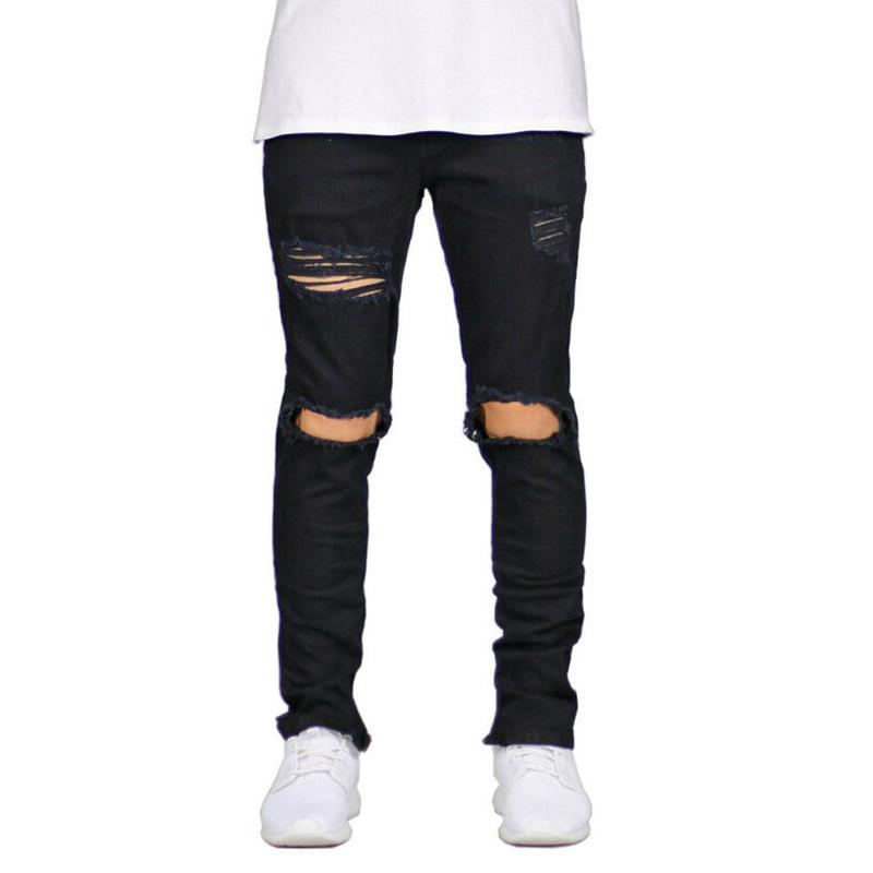 

Fashion Streetwear Men' Jeans Vintage Blue Black Color Skinny Destroyed Ripped Jeans Broken Punk Pants Homme Hip Hop Men