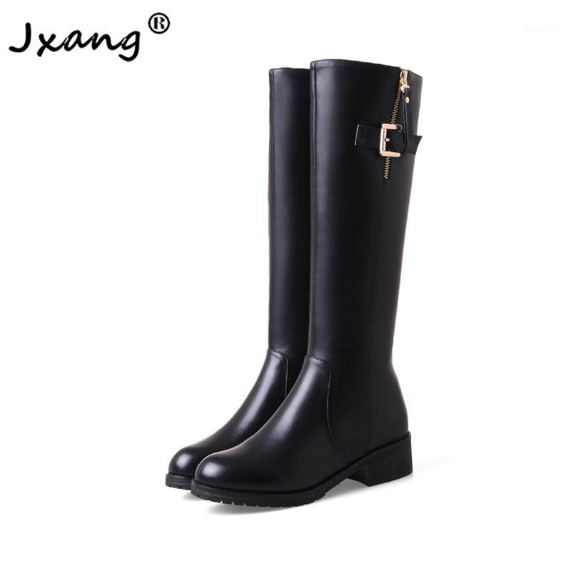

JXANG Long legs high boots women 2020 new over-the-knee boots women leather ladies winter fashion zipper high1, Black plush