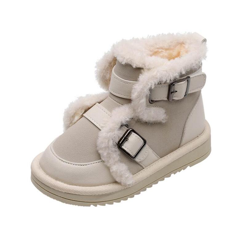 

Size 22-36 Kids Winter Boots Boys Thick Fur Snow Boots Fashion Buckles Girls Ankle Plush, Black