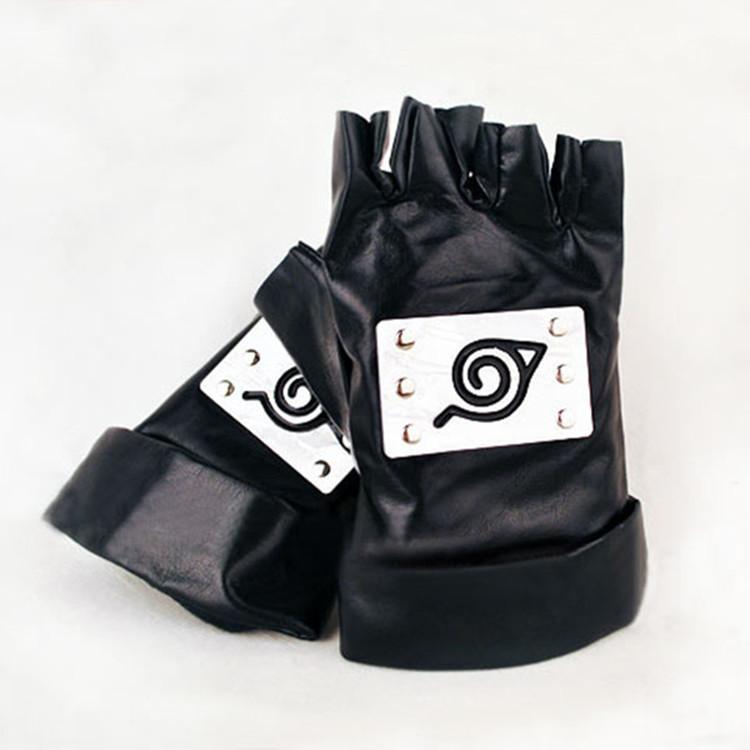 

Fingerless Gloves Japanese Anime Naruto PU Wood Leaf Barker Kakashi COS Props Toys Leather Black Half Finger Cosplay1
