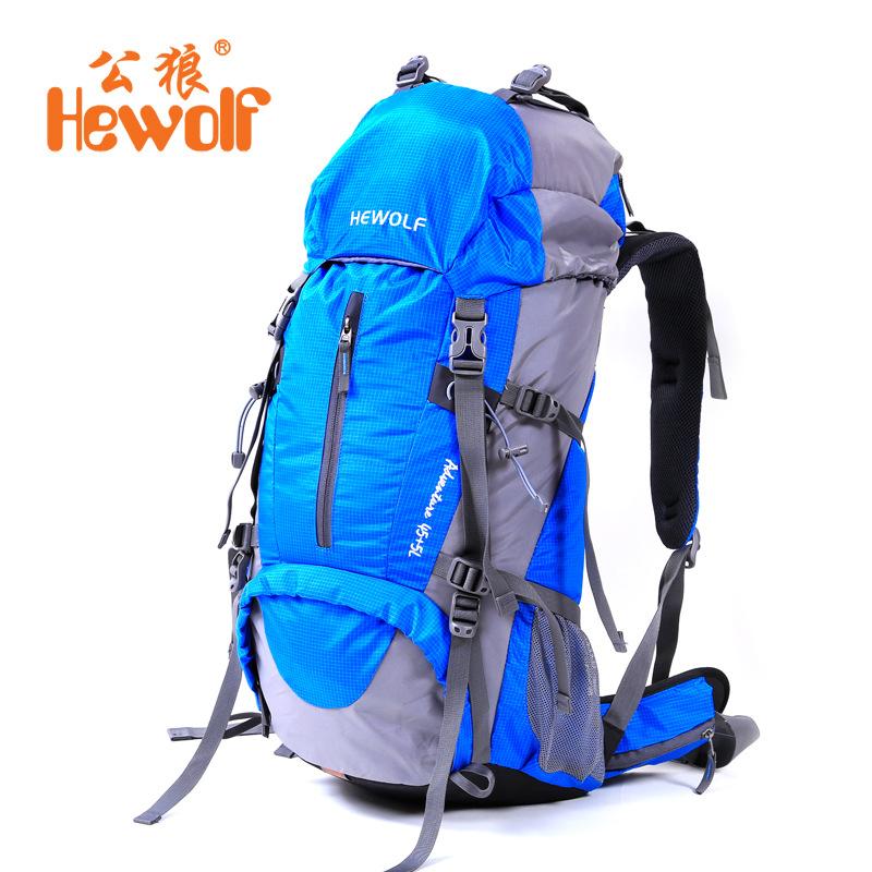 

Hewolf 2021 new outdoor mountaineering large capacity waterproof 50L backpack men and women travel leisure backpack rain cover, Blue color