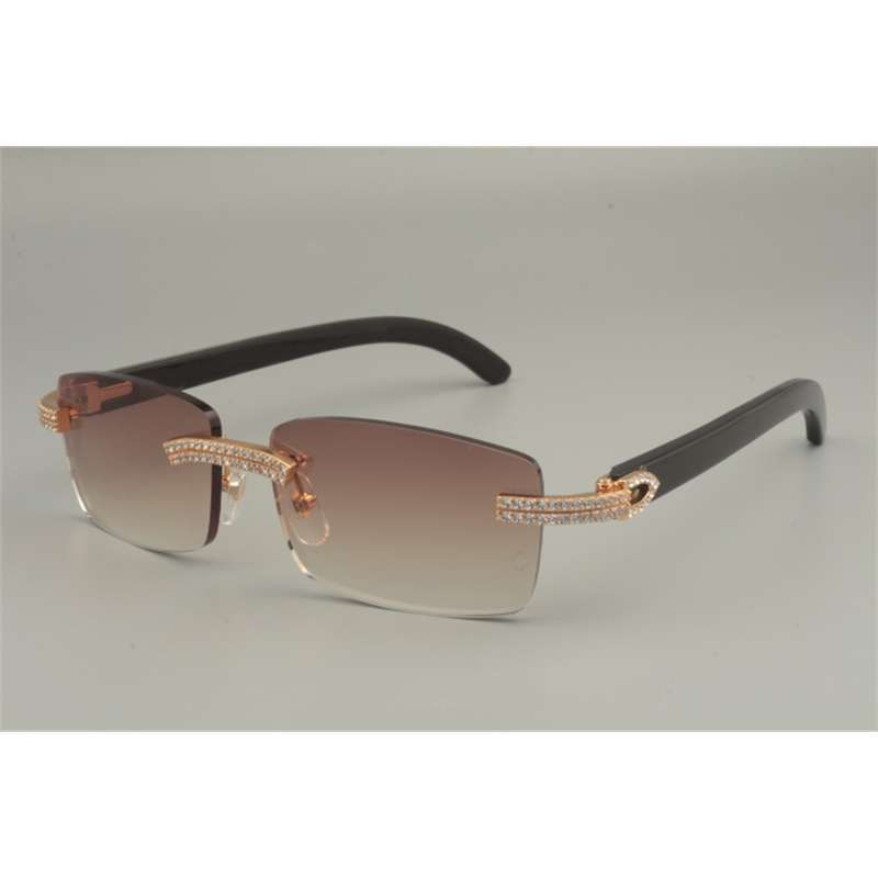 

2021 luxury double row diamond glasses, natural black mixed white / various colors horn sunglasses 352412-B, size: 56-18-140mm