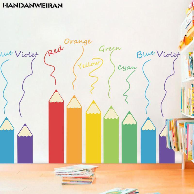 

1 PC Cartoon Colorful Pencil Wall Stickers For Kindergarten Tutorial Class Wall Self-adhesive Painting Wallpaper Stickers Funny1