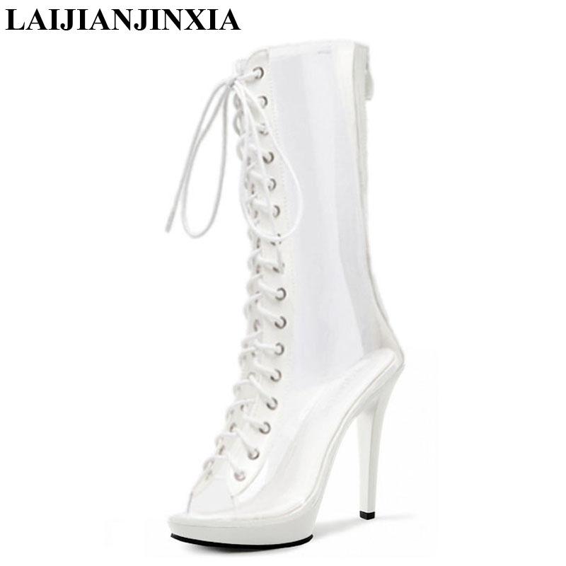 

LAIJIANJINXIA New Lace Up Spring Party Women Boots 13CM High Heels Boots Women Shoes Wedding Ankle Super High Dress Shoes, Q106 a
