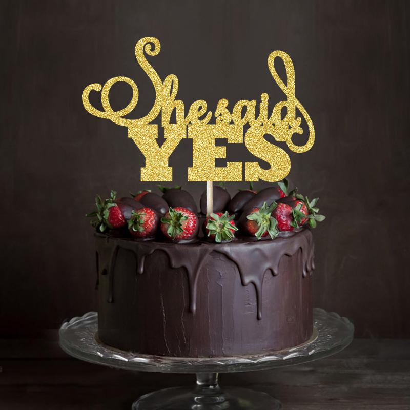 

Gold/Silver Glitter Script She Said Yes Wedding Cake topper Bridal Shower/Engagement Party Favors Decorations Cake Accessory