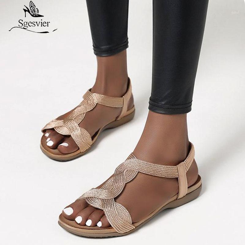 

Sgesvie Big size 35-43 Hot sale summer sandals women casual shoes ladies flat sandals gold silver bohemian women1, Black