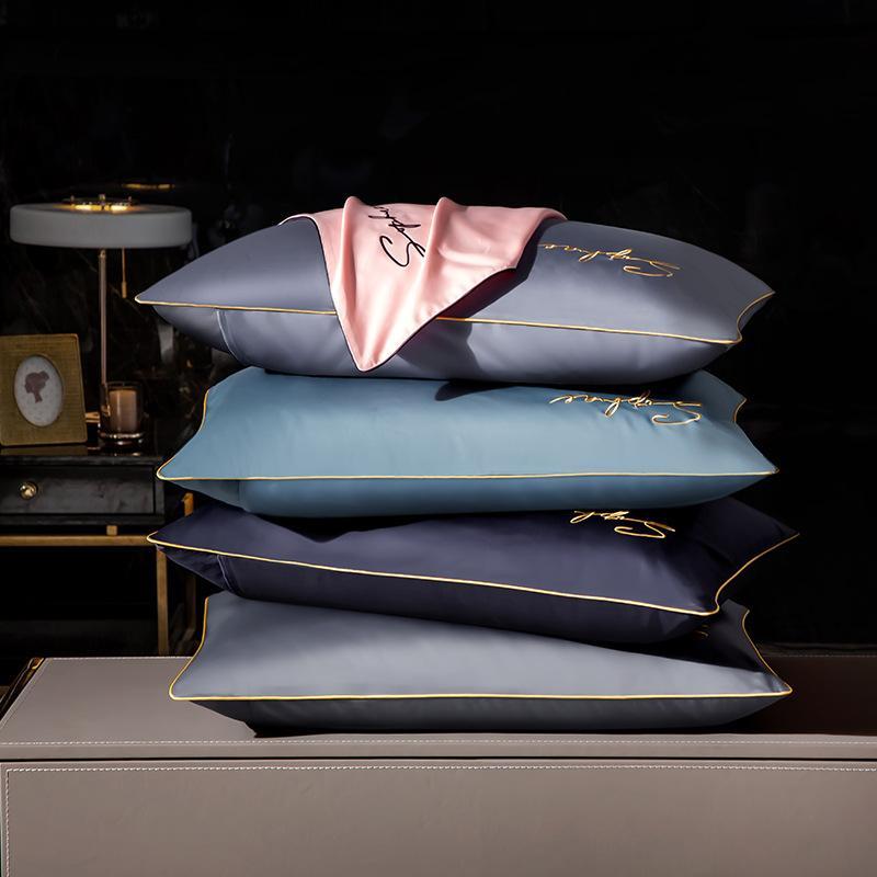 

High-end Egyptian cotton pillowcases 2pcs 48x74cm Size PillowCase embroidery Solid Color Rectangle Soft Pillow Covers Pillow Case