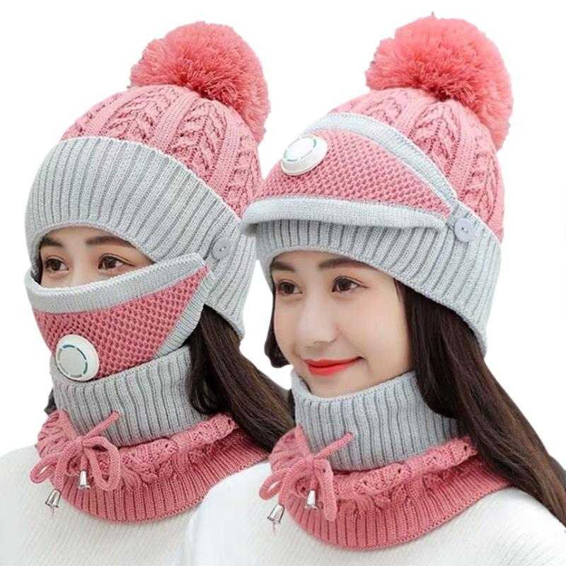 

Winter Warm Thick Ski Unisex With Scarf Portable Knit USB Heated Hat Set Face Protection Washable Beanie Cap Gift Outdoor Sports