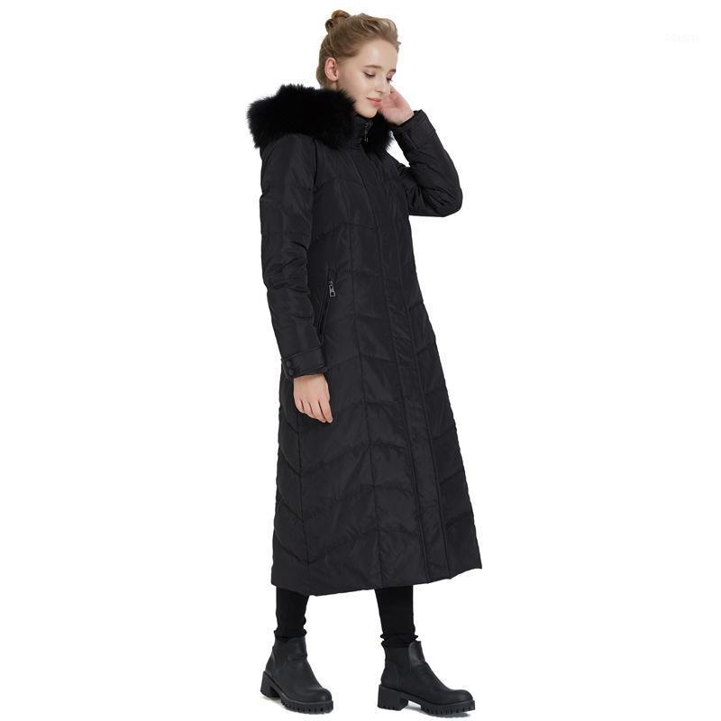 

90% White Duck Down Coat Plus Size Korean Puffer Jacket Fur Collar Hooded Winter Coat Women Clothes 2020 YY19851, Black