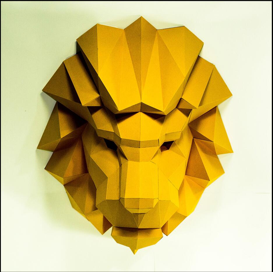 60cm high hand made diy paper Novelty Items lion wall hanging head sculpture home decoration living room craft marine animals-image-631617255