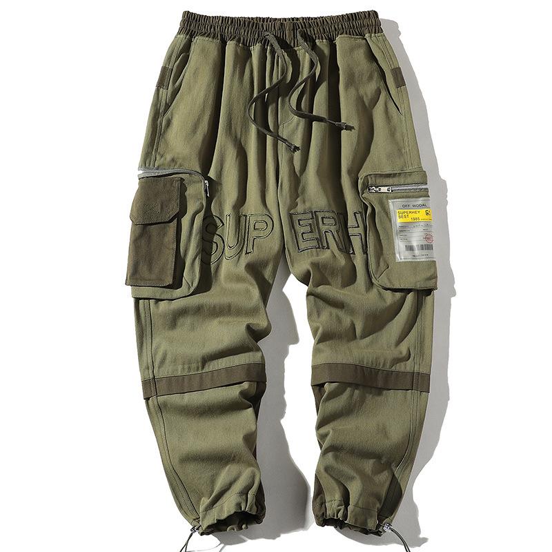 

Letter Lace up Casual Zipper Cargo Pants Men's Plus Size Joggers Streetwear Trousers Cotton Overalls Flexible Cuff Men Pants New, Khaki