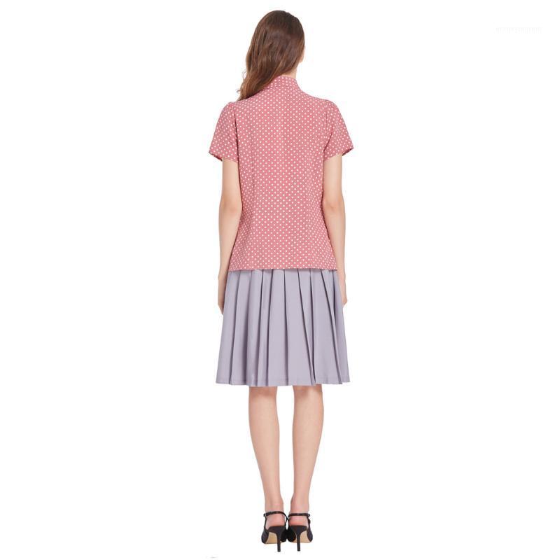 

Women Shirts Ladies Tops Party Polka Dots Fashion Short Sleeve Stand Collar1, Ivory