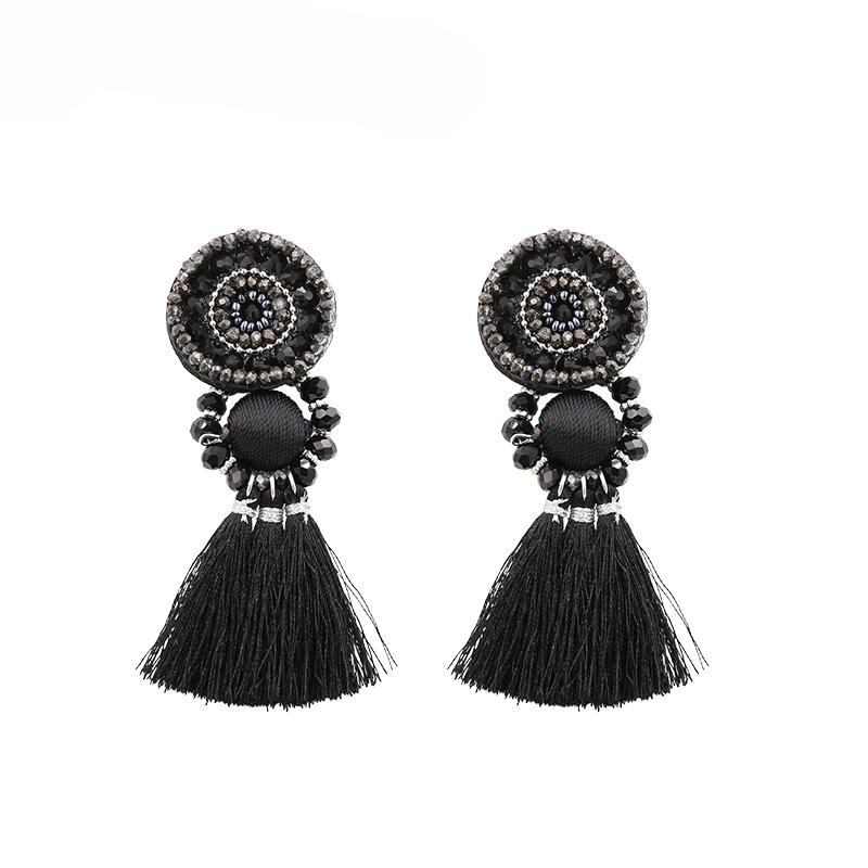 

Vintage Black Tassel earrings For Women Resin Beads Big Earring Rattan Crystal Trendy Earing boucles d oreille femme