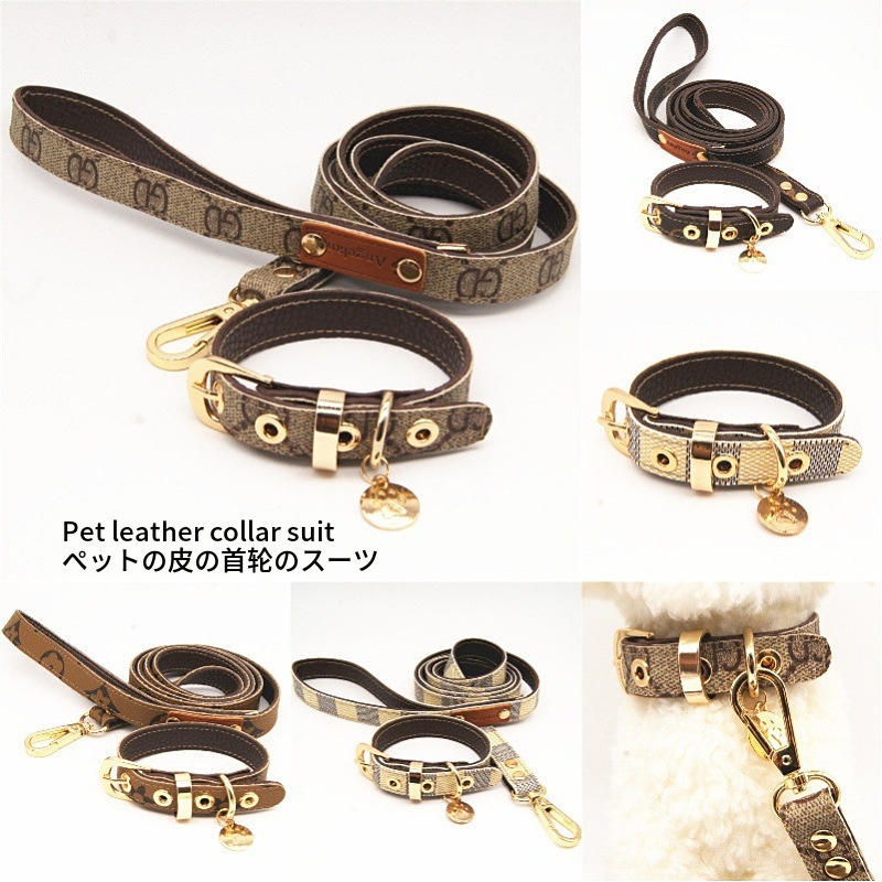 

Old style classic collar leather traction set walking dog rope pet supplies
