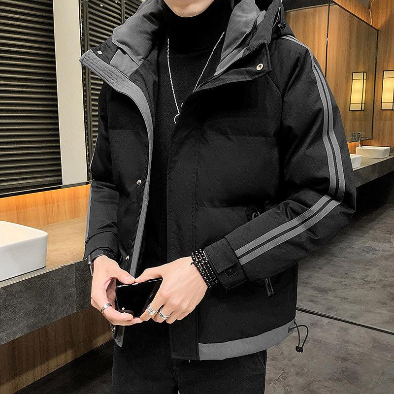 

Down jacket men's 20 winter new men's fashion short hooded thick cotton padded jacket, Black
